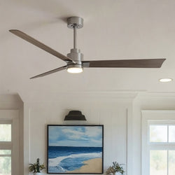 Urban Ambiance - Ceiling Fan - UMC9050 Minimalist Indoor/Outdoor Ceiling Fan, 8" (Plus Downrod) H x 56" W x 56" D, Brushed Nickel Finish, Drifthelm Collection - 