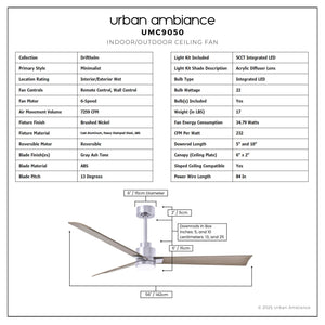Urban Ambiance - Ceiling Fan - UMC9050 Minimalist Indoor/Outdoor Ceiling Fan, 8
