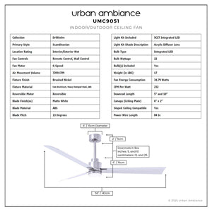 Urban Ambiance - Ceiling Fan - UMC9051 Scandinavian Indoor/Outdoor Ceiling Fan, 8