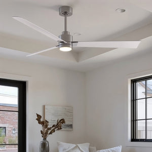 Urban Ambiance - Ceiling Fan - UMC9051 Scandinavian Indoor/Outdoor Ceiling Fan, 8" (Plus Downrod) H x 56" W x 56" D, Brushed Nickel Finish, Drifthelm Collection - 