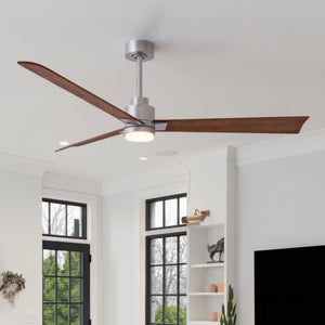 Urban Ambiance - Ceiling Fan - UMC9053 Scandinavian Indoor/Outdoor Ceiling Fan, 8" (Plus Downrod) H x 56" W x 56" D, Brushed Nickel Finish, Drifthelm Collection - 