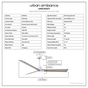 Urban Ambiance - Ceiling Fan - UMC9057 Minimalist Indoor/Outdoor Ceiling Fan, 8