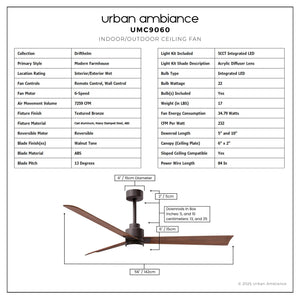 Urban Ambiance - Ceiling Fan - UMC9060 Modern Farmhouse Indoor/Outdoor Ceiling Fan, 8