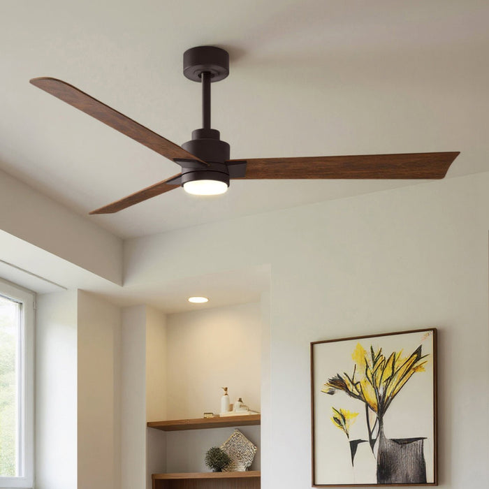 UMC9060 Modern Farmhouse Indoor/Outdoor Ceiling Fan, 8" (Plus Downrod) H x 56" W x 56" D, Textured Bronze Finish, Drifthelm Collection