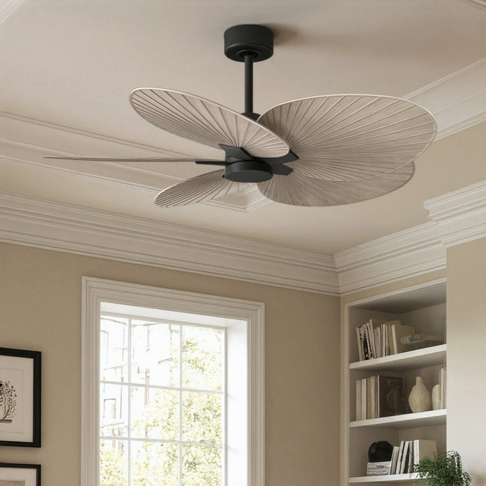 UMC9071 Modern Rustic Indoor/Outdoor Ceiling Fan, 8" (Plus Downrod) H x 48" W x 48" D, Matte Black Finish, Pelmere Collection