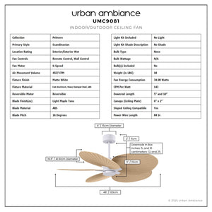 Urban Ambiance - Ceiling Fan - UMC9081 Scandinavian Indoor/Outdoor Ceiling Fan, 8