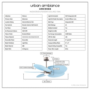 Urban Ambiance - Ceiling Fan - UMC9088 Bohemian Indoor/Outdoor Ceiling Fan, 8