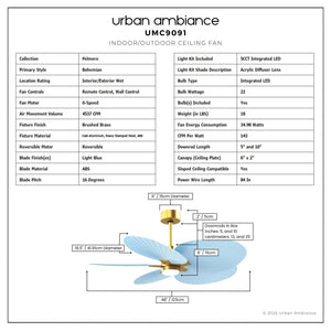 Urban Ambiance - Ceiling Fan - UMC9091 Bohemian Indoor/Outdoor Ceiling Fan, 8
