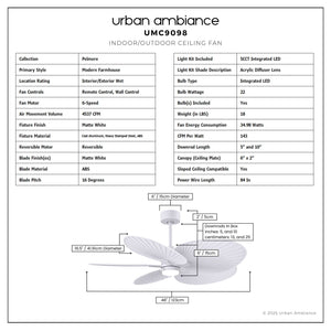 Urban Ambiance - Ceiling Fan - UMC9098 Modern Farmhouse Indoor/Outdoor Ceiling Fan, 8