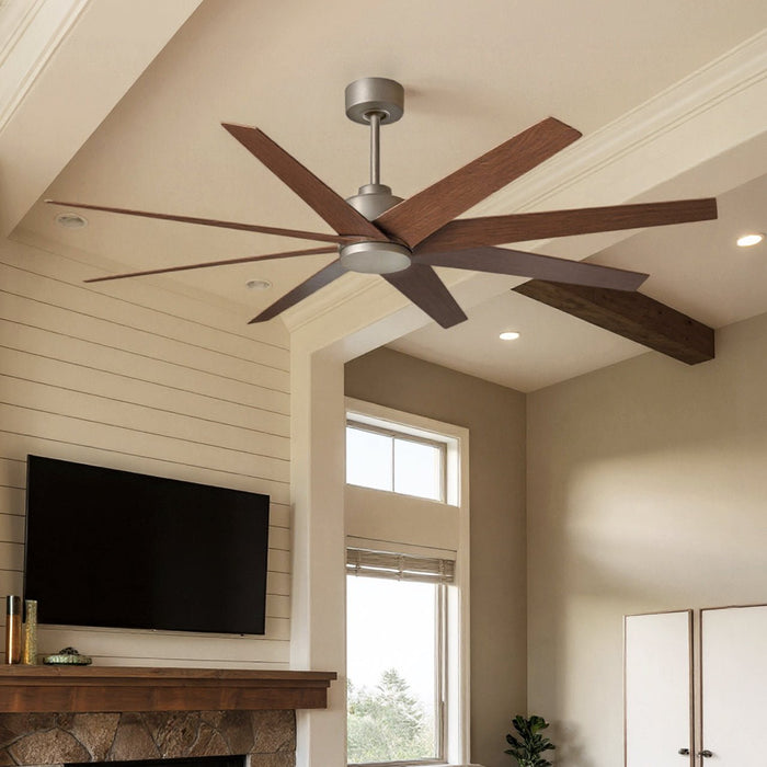 UMC9111 Modern Farmhouse Indoor/Outdoor Ceiling Fan, 8.5" (Plus Downrod) H x 64" W x 64" D, Brushed Nickel Finish, Brivelle Collection