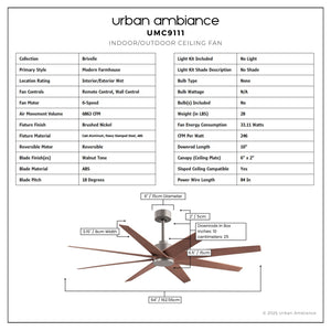 Urban Ambiance - Ceiling Fan - UMC9111 Modern Farmhouse Indoor/Outdoor Ceiling Fan, 8.5