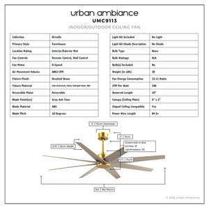 Urban Ambiance - Ceiling Fan - UMC9113 Urban Loft Indoor/Outdoor Ceiling Fan, 8.5