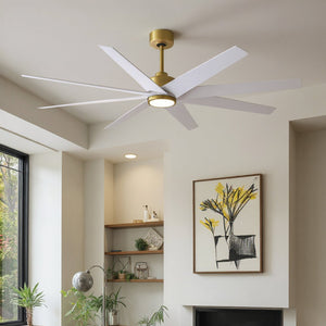 Urban Ambiance - Ceiling Fan - UMC9114 Glam Indoor/Outdoor Ceiling Fan, 8.5" (Plus Downrod) H x 64" W x 64" D, Brushed Brass Finish, Brivelle Collection - 
