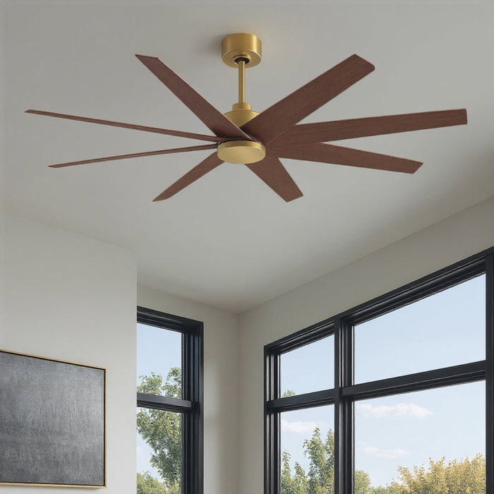 UMC9115 Transitional Indoor/Outdoor Ceiling Fan, 8.5" (Plus Downrod) H x 64" W x 64" D, Brushed Brass Finish, Brivelle Collection