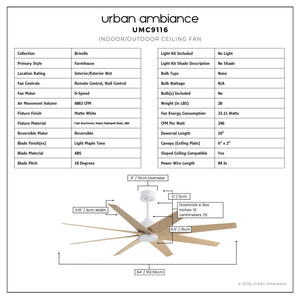 Urban Ambiance - Ceiling Fan - UMC9116 Scandinavian Indoor/Outdoor Ceiling Fan, 8.5