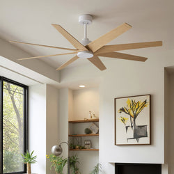 Urban Ambiance - Ceiling Fan - UMC9116 Scandinavian Indoor/Outdoor Ceiling Fan, 8.5" (Plus Downrod) H x 64" W x 64" D, Matte White Finish, Brivelle Collection - 