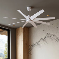 Urban Ambiance - Ceiling Fan - UMC9117 Modern Farmhouse Indoor/Outdoor Ceiling Fan, 8.5" (Plus Downrod) H x 64" W x 64" D, Matte White Finish, Brivelle Collection - 