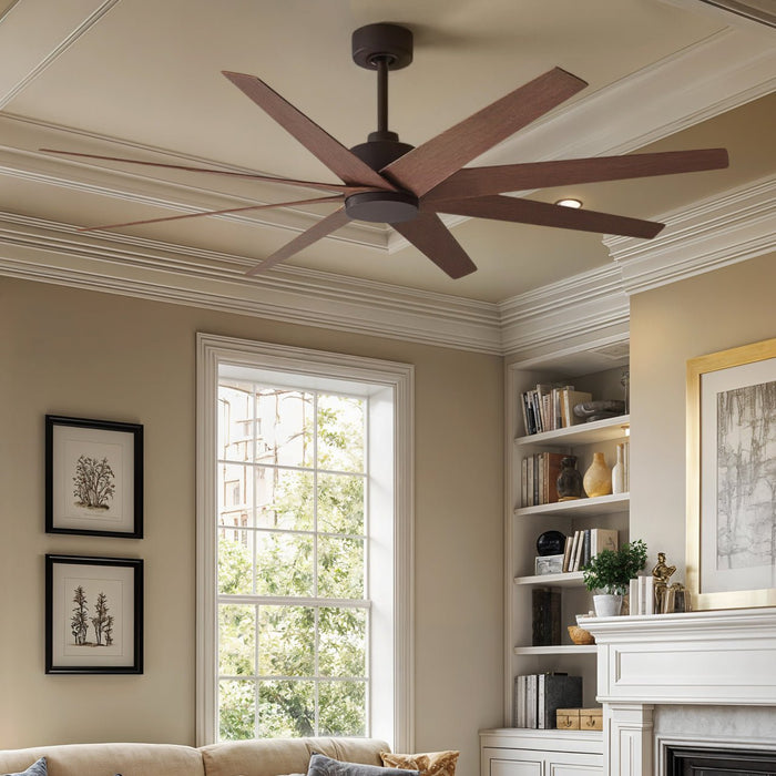 UMC9118 Mid Century Modern Indoor/Outdoor Ceiling Fan, 8.5" (Plus Downrod) H x 64" W x 64" D, Textured Bronze Finish, Brivelle Collection