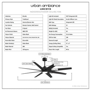 Urban Ambiance - Ceiling Fan - UMC9119 New Traditional Indoor/Outdoor Ceiling Fan, 9