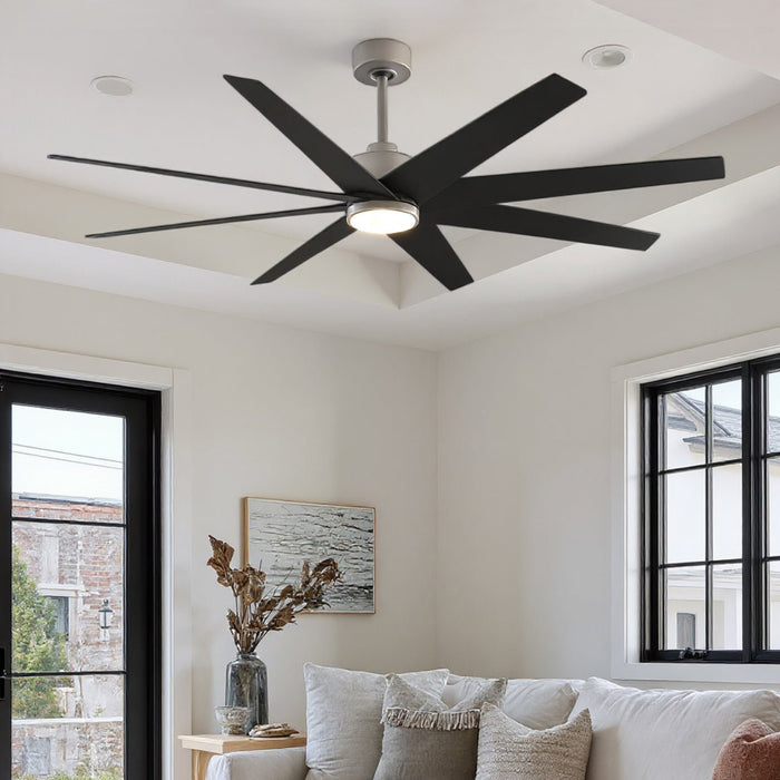 UMC9121 American Bungalow Indoor/Outdoor Ceiling Fan, 9" (Plus Downrod) H x 64" W x 64" D, Brushed Nickel Finish, Brivelle Collection