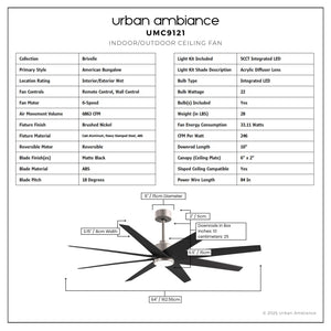 Urban Ambiance - Ceiling Fan - UMC9121 American Bungalow Indoor/Outdoor Ceiling Fan, 9