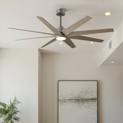 Urban Ambiance - Ceiling Fan - UMC9122 Industrial Indoor/Outdoor Ceiling Fan, 9" (Plus Downrod) H x 64" W x 64" D, Brushed Nickel Finish, Brivelle Collection - 