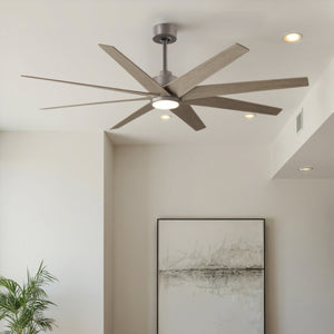 Urban Ambiance - Ceiling Fan - UMC9122 Industrial Indoor/Outdoor Ceiling Fan, 9" (Plus Downrod) H x 64" W x 64" D, Brushed Nickel Finish, Brivelle Collection - 
