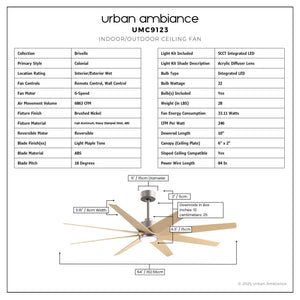 Urban Ambiance - Ceiling Fan - UMC9123 Contemporary Indoor/Outdoor Ceiling Fan, 9