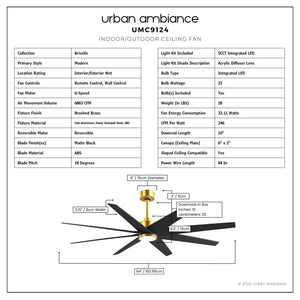 Urban Ambiance - Ceiling Fan - UMC9124 Modern Indoor/Outdoor Ceiling Fan, 9