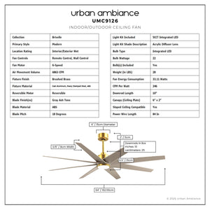 Urban Ambiance - Ceiling Fan - UMC9126 Modern Indoor/Outdoor Ceiling Fan, 9