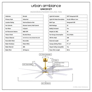Urban Ambiance - Ceiling Fan - UMC9127 Industrial Indoor/Outdoor Ceiling Fan, 9