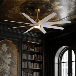 Urban Ambiance - Ceiling Fan - UMC9127 Industrial Indoor/Outdoor Ceiling Fan, 9" (Plus Downrod) H x 64" W x 64" D, Brushed Brass Finish, Brivelle Collection - 