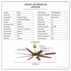 Urban Ambiance - Ceiling Fan - UMC9128 Modern Indoor/Outdoor Ceiling Fan, 9
