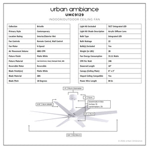 Urban Ambiance - Ceiling Fan - UMC9129 Contemporary Indoor/Outdoor Ceiling Fan, 9