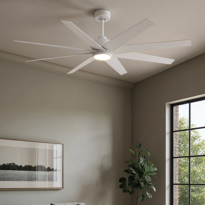 UMC9129 Contemporary Indoor/Outdoor Ceiling Fan, 9" (Plus Downrod) H x 64" W x 64" D, Matte White Finish, Brivelle Collection