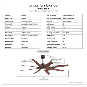 Urban Ambiance - Ceiling Fan - UMC9130 Modern Indoor/Outdoor Ceiling Fan, 9