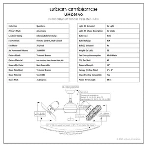 Urban Ambiance - Ceiling Fan - UMC9140 Americana Indoor/Outdoor Ceiling Fan, 14