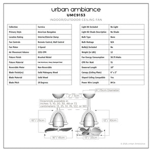 Urban Ambiance - Ceiling Fan - UMC9153 American Bungalow Indoor/Outdoor Ceiling Fan, 12