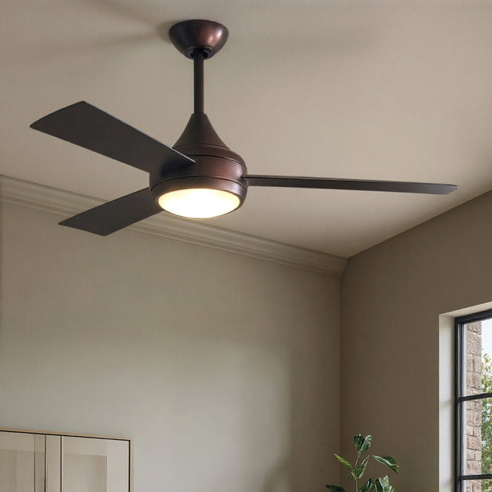 UMC9170 Minimalist Indoor/Outdoor Ceiling Fan, 9" (Plus Downrod) H x 52" W x 52" D, Brushed Bronze Finish, Asquell Collection