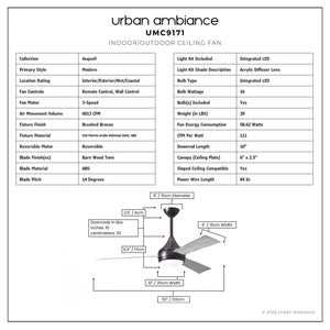 Urban Ambiance - Ceiling Fan - UMC9171 Modern Indoor/Outdoor Ceiling Fan, 9