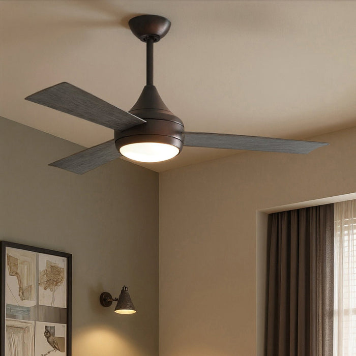 UMC9171 Modern Indoor/Outdoor Ceiling Fan, 9" (Plus Downrod) H x 52" W x 52" D, Brushed Bronze Finish, Asquell Collection
