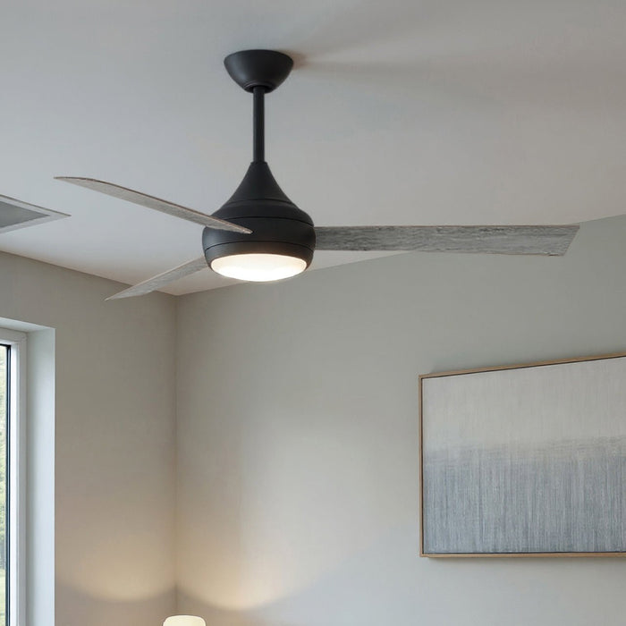 UMC9174 Modern Indoor/Outdoor Ceiling Fan, 9" (Plus Downrod) H x 52" W x 52" D, Matte Black Finish, Asquell Collection