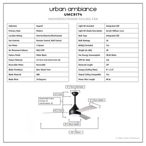 Urban Ambiance - Ceiling Fan - UMC9174 Modern Indoor/Outdoor Ceiling Fan, 9