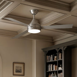 Urban Ambiance - Ceiling Fan - UMC9175 Contemporary Indoor/Outdoor Ceiling Fan, 9" (Plus Downrod) H x 52" W x 52" D, Brushed Stainless Finish, Asquell Collection - 