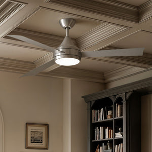 Urban Ambiance - Ceiling Fan - UMC9175 Contemporary Indoor/Outdoor Ceiling Fan, 9" (Plus Downrod) H x 52" W x 52" D, Brushed Stainless Finish, Asquell Collection - 