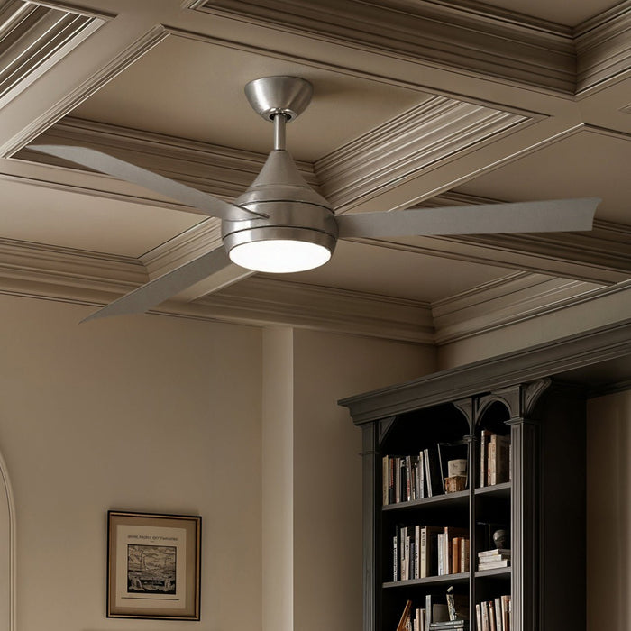 UMC9175 Contemporary Indoor/Outdoor Ceiling Fan, 9" (Plus Downrod) H x 52" W x 52" D, Brushed Stainless Finish, Asquell Collection