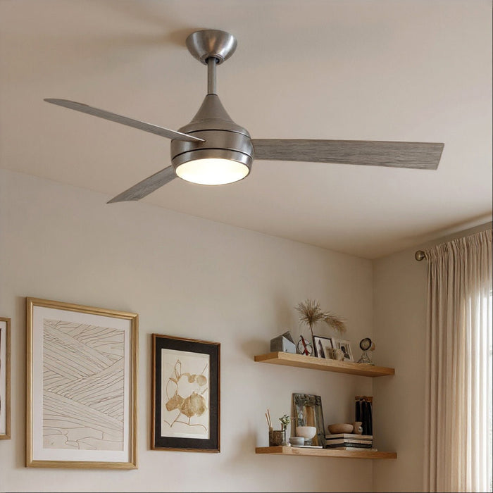 UMC9176 Scandinavian Indoor/Outdoor Ceiling Fan, 9" (Plus Downrod) H x 52" W x 52" D, Brushed Stainless Finish, Asquell Collection