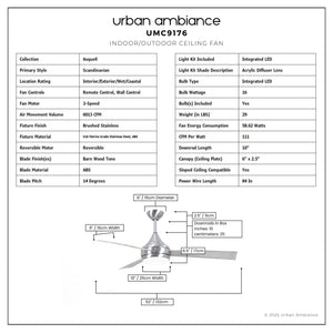 Urban Ambiance - Ceiling Fan - UMC9176 Scandinavian Indoor/Outdoor Ceiling Fan, 9