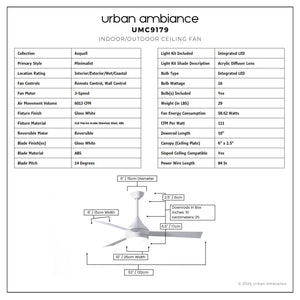 Urban Ambiance - Ceiling Fan - UMC9179 Minimalist Indoor/Outdoor Ceiling Fan, 9