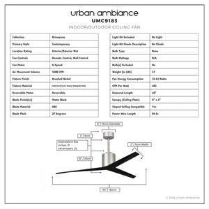 Urban Ambiance - Ceiling Fan - UMC9183 Contemporary Indoor/Outdoor Ceiling Fan, 12